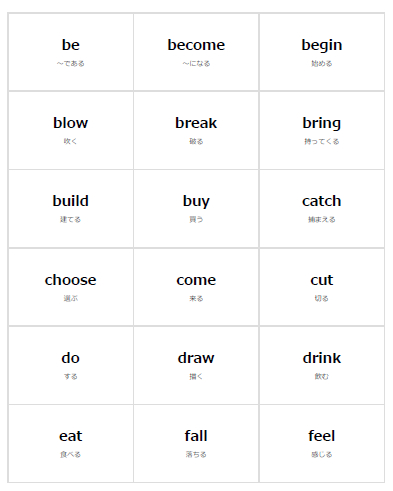 切ってすぐ使える 中１生向け「不規則動詞の暗記カード」